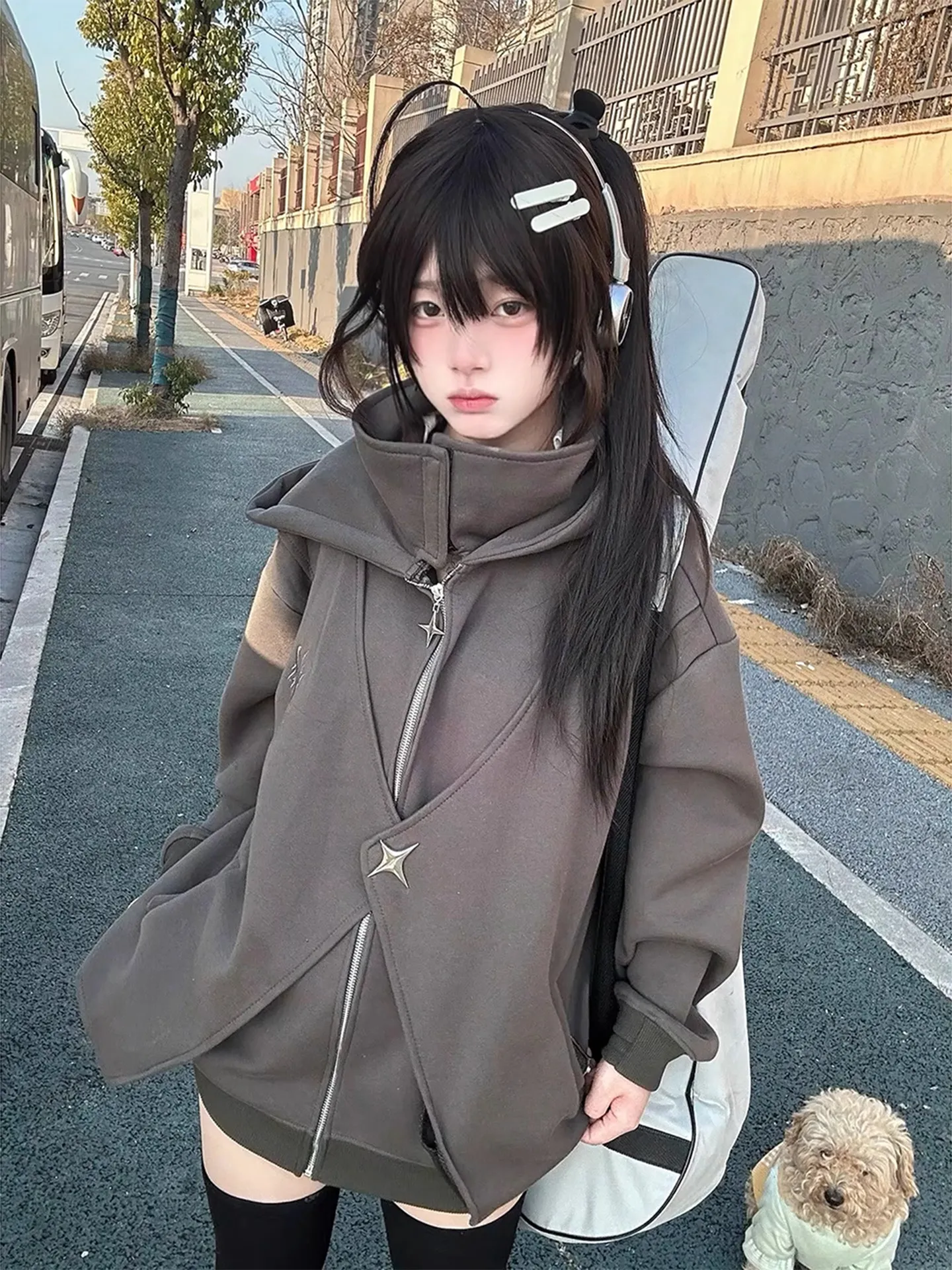 Batwing Sleeve Open Cardigan Jacket Hooded Stand Collar Sweatshirt for Men And Women Spring Heavyweight Hard And Stylish Two-...