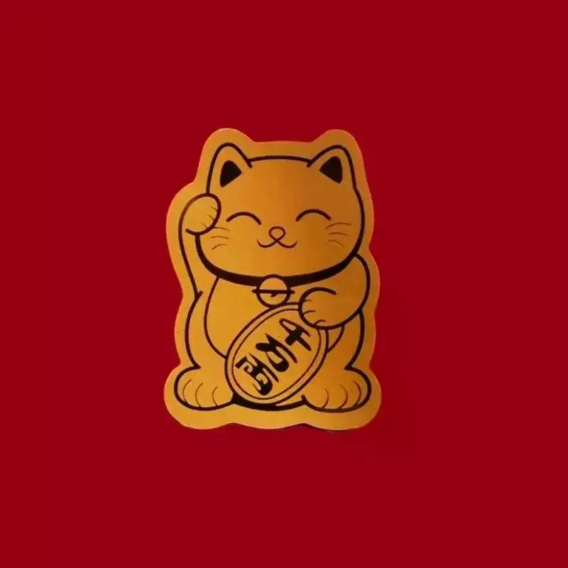 Golden Lucky Cat Sticker Wealth Fortune Self Adhesive Decal Thin Metal Craft For Phone Wallet Home Shop Decor Gift Use