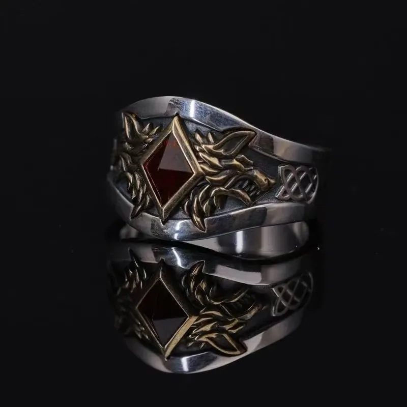 Space Wolves Ring of Russ Wolf King Memorial Ring Unisex Metal Adjustable Opening Rings Jewelry Accessories Xmas Gift