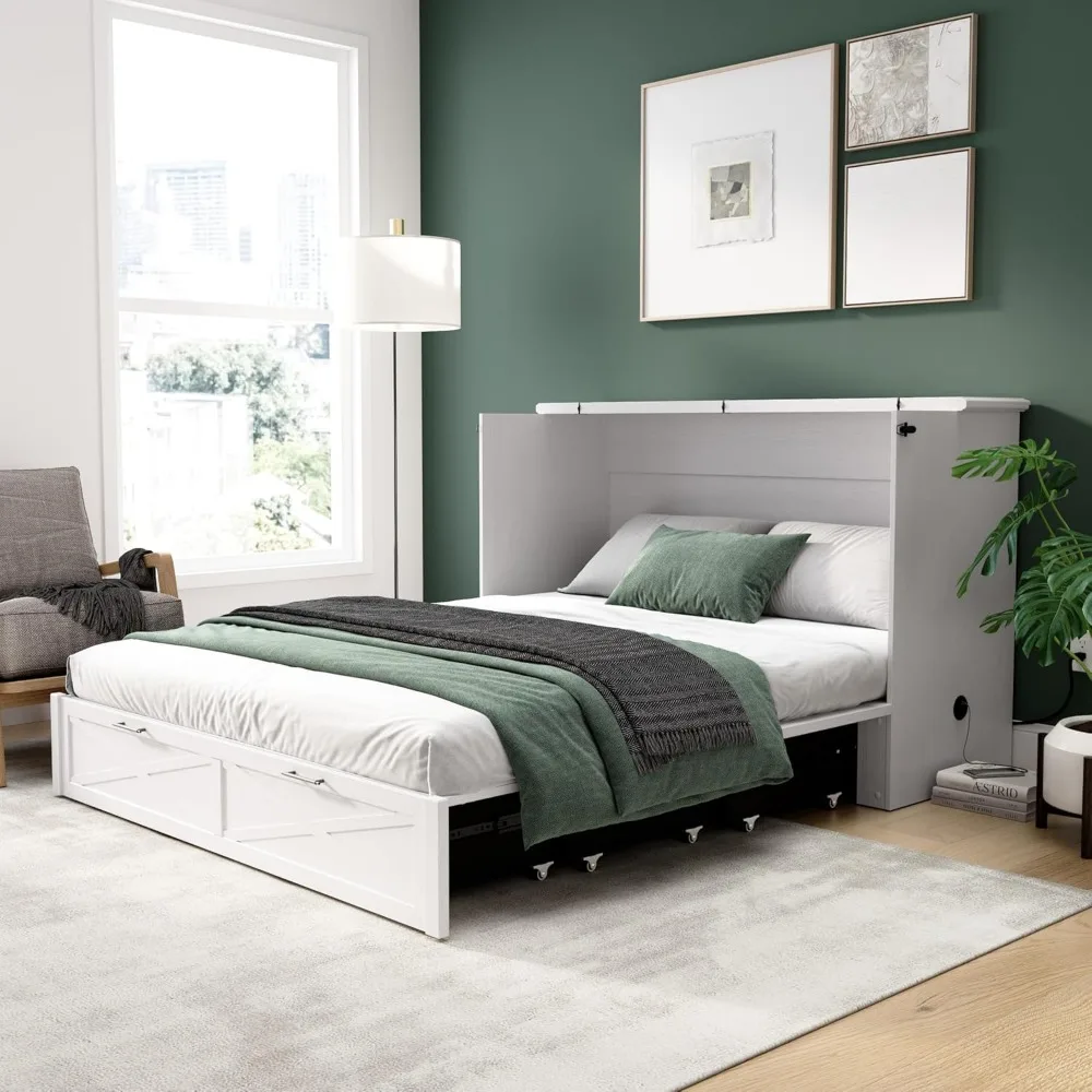 Murphy Cabinet Letto matrimoniale da 65 pollici con cassetto estraibile per camera da letto, stanza degli ospiti, collezione Key West, moderno, bianco