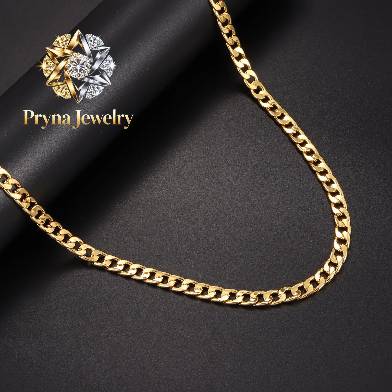 

Pryna Jewelry Luxury 24K 9999 Pure Gold real gold Men's and Women's 6mm Necklace Cuban Chain Punk 8mm Flat Snake Bone Chain