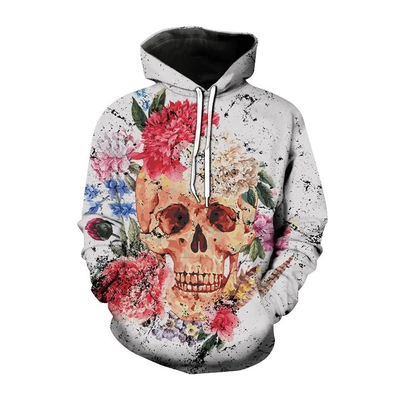 New Autumn Hip Hop Skull Hoodies 3D Printed Skull Streetwear Pullover Tops Long Sleeve Sweatshirts Men Leisure Fashion Sweatshir