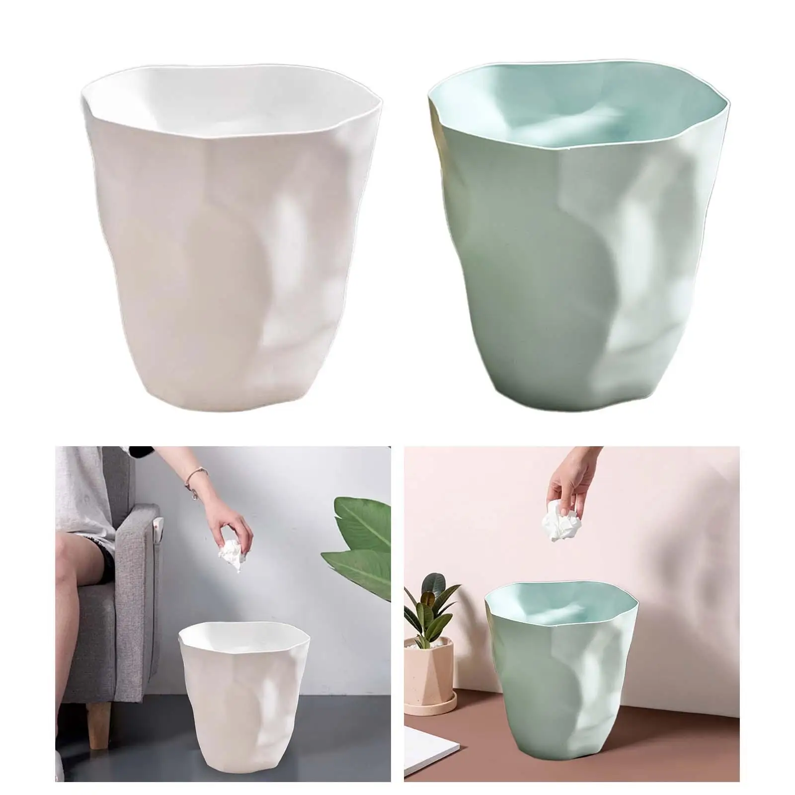 Wastebasket Round Waste Bin Rubbish Basket Garbage Bin Wrinkle Trash Bin for Household Office Dormitory Washroom Kitchen