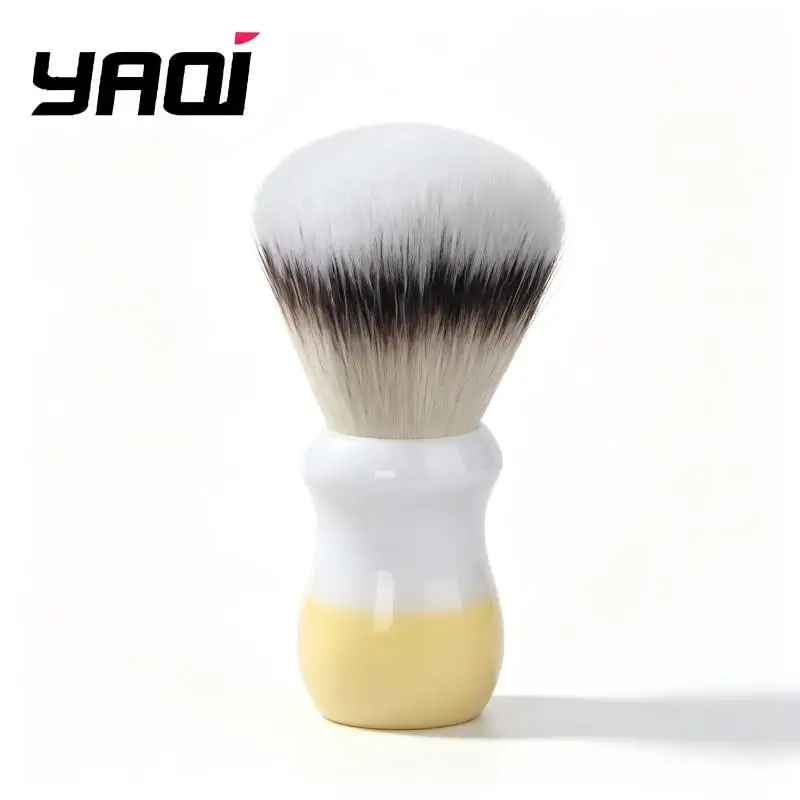 YAQI Shaving Brush for Men Soft Dense Bristles White-Yellow Two-Tone Resin Handle Unique Design Wet Shaving