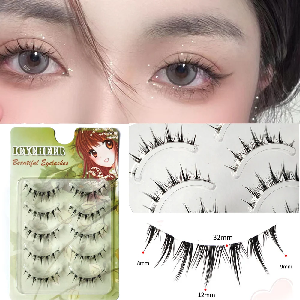 

5 Pairs Little Devil False Eye Lashes Set Invisible Band Soft Fake Eyelashes Women Student Bride Daily Nude Makeup Cosmetics