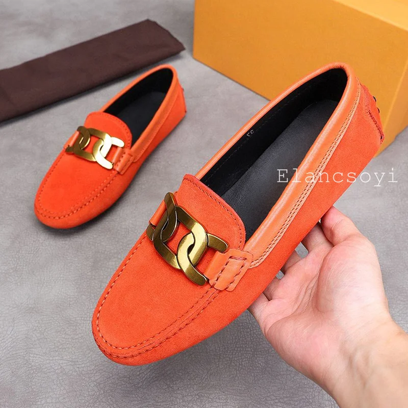 Spring Autumn Round Toe Cow suede Flat Shoes Women Metal Decoration Lazy Loafers Female Leisure Vacation Walking Single Shoes