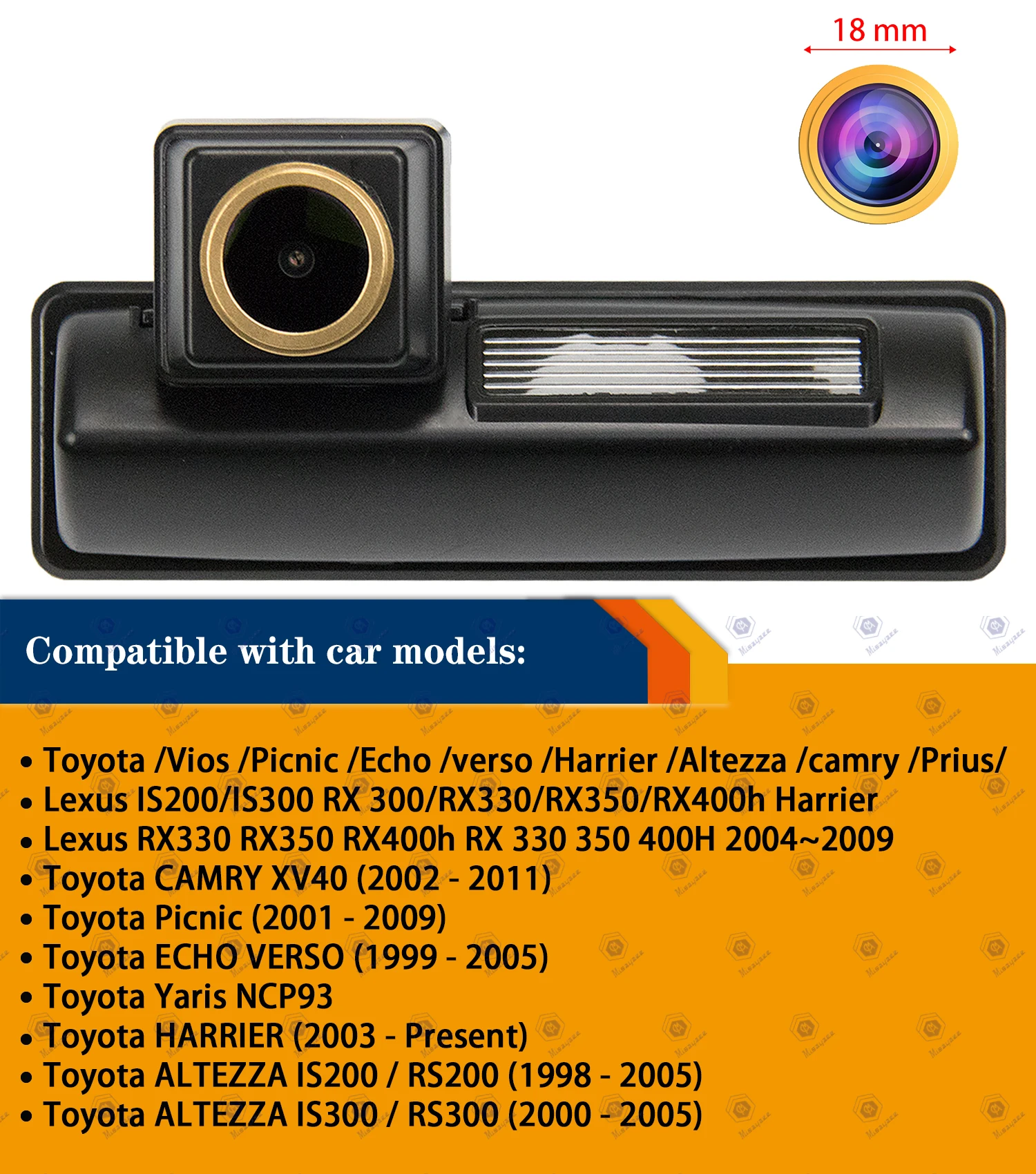 For Toyota Camry XV30/XV40/Aurion/Avensis/2002-2012,HD 1280x720p Rear View Backup Camera Night Vision Golden Camera Waterproof