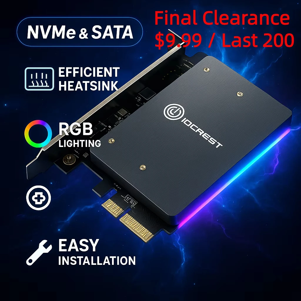 

Clearance SaleM.2 PCIe SSD and M.2 SATA SSD Adapter Card with RGB LED Light and Heatsink Support 5V RGB 3-Pin Addressable