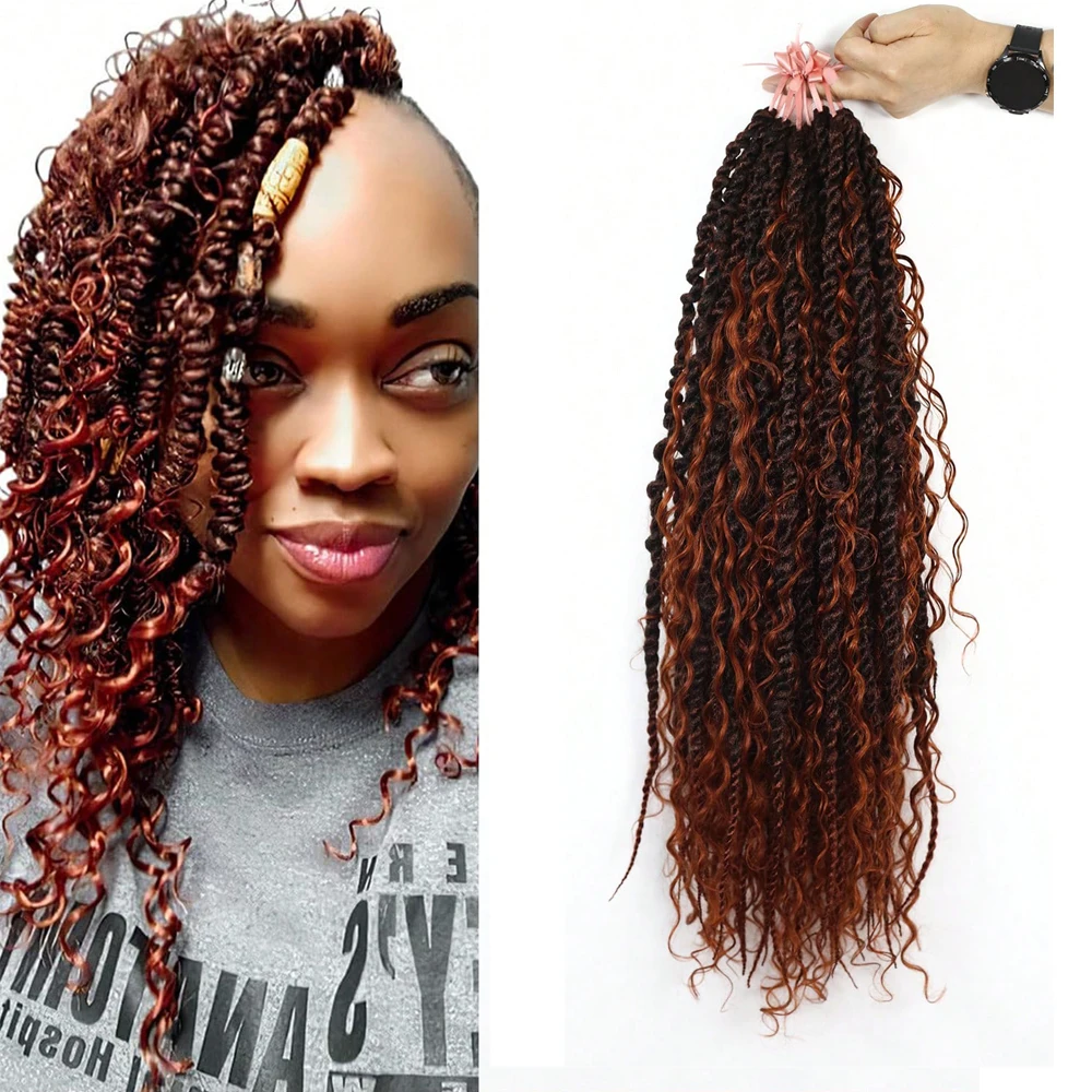 

24-дюймовые длинные синтетические крученые косы с предварительной петлей, вьющиеся концы, богемное наращивание крючком для быстрого плетения