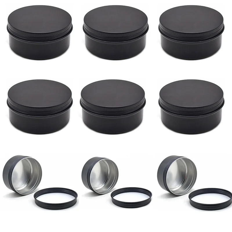 

Black Empty Round Aluminum Box Metal Tin Cans Cosmetic Cream DIY Refillable Jar Tea Aluminum Pot 10 15 20 30 50 60 80 100 150g