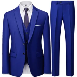 2023 Fashion Men's Casual Business Suit 3 Pieces Set / Male Two Button Blazers Trousers Pants Vest Waistcoat