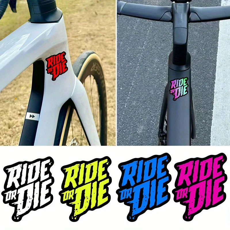 2-Pack RIDE OR DIE Waterproof Vinyl Bike & Motorcycle Frame Stickers - Bold lettering, vibrant colors (pink, blue, yellow, green