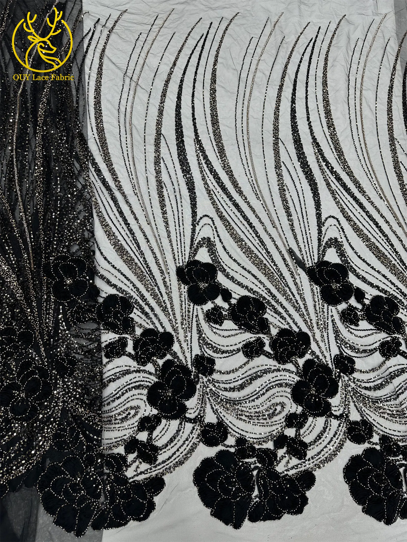 Modische französische 3D-Mesh-Stickerei-Spitze, afrikanischer Perlen-Spitzenstoff, himmelblauer nigerianischer Tüll-Spitzenstoff für Hochzeitskleider und Partykleider zum Nähen – Detail 15