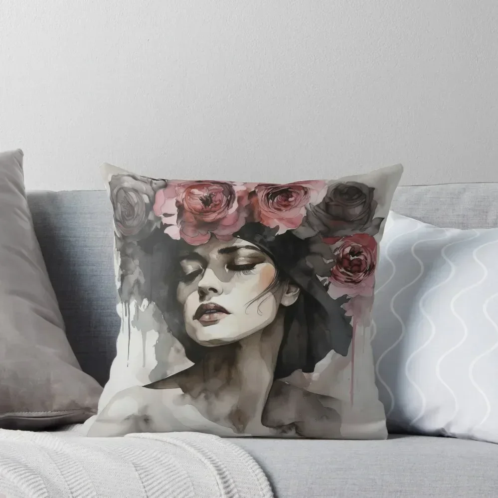 

Watercolour portrait of a woman with flowers Throw Pillow ornamental pillows Cushion Cover For Sofa Sofa Cushion Cover pillow