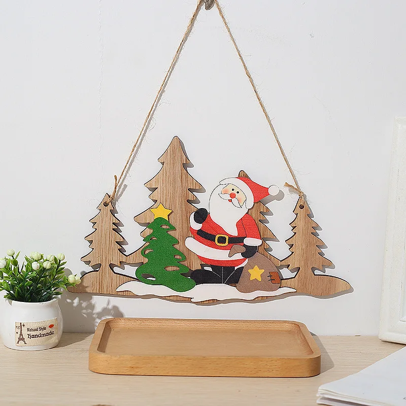 Nuovo cartello natalizio con lettere in legno, porta appesa all\'albero di Natale, pupazzo di neve, decorazioni pendenti, campanella con trucioli di