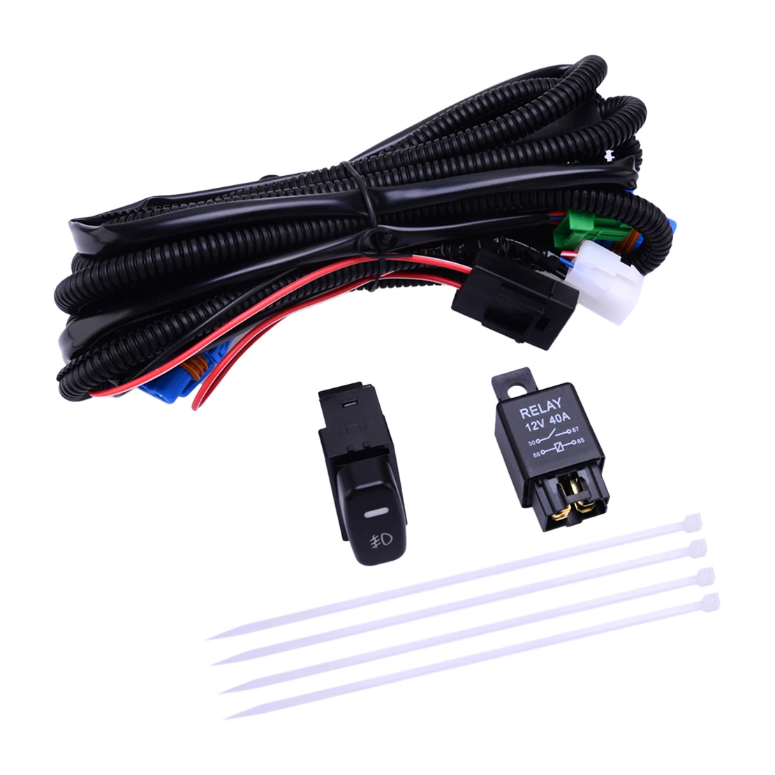 H10 H12 LED Fog Light Wiring Harness 40A 12V Relay ON/OFF Switch Kit 16AWG Fit for Mitsubishi Outlander Lancer Eclipse Black