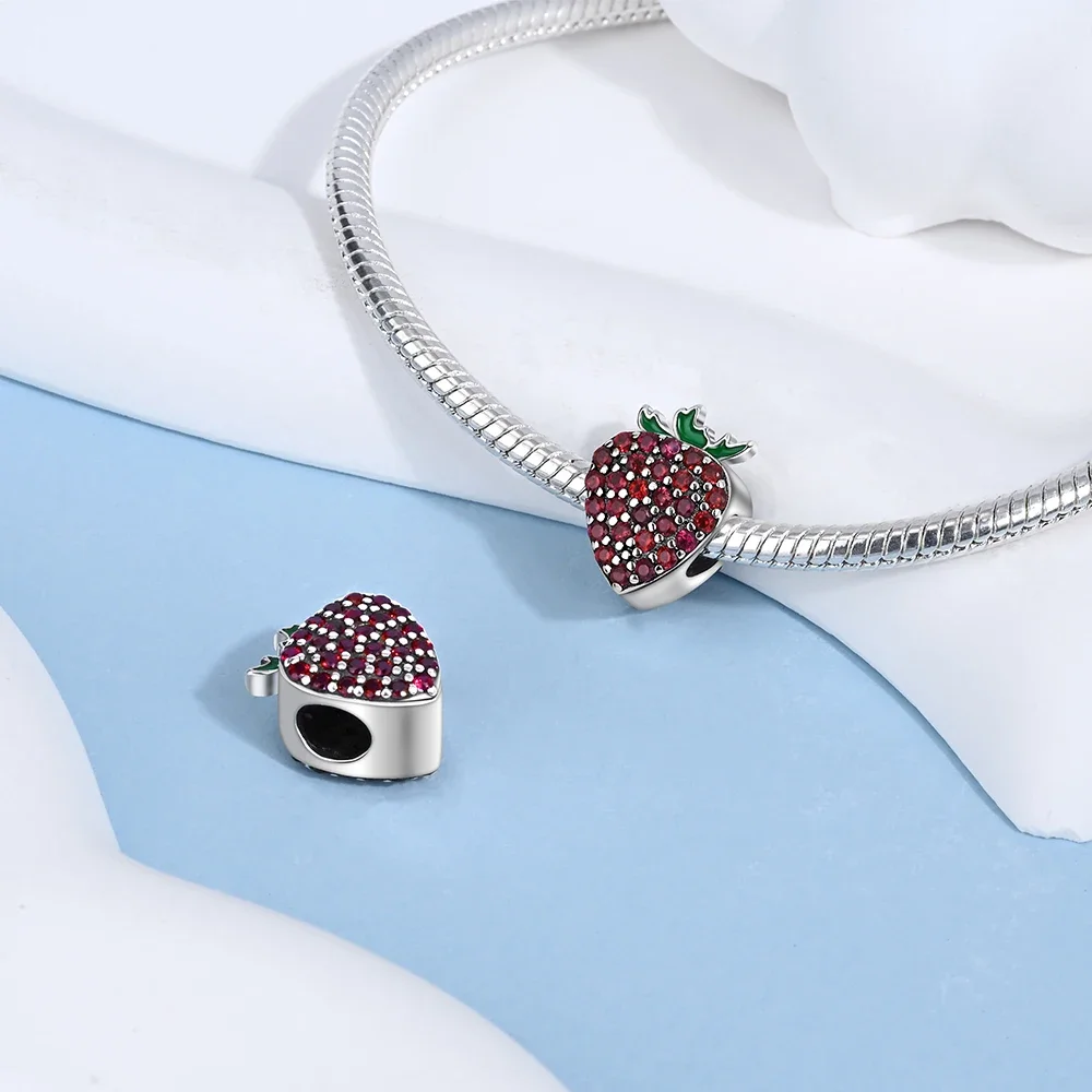 Special 925 Sterling Silver Red Delicious Strawberry Charm Fit Pandora Bracelet Women's Camping Jewelry Accessories