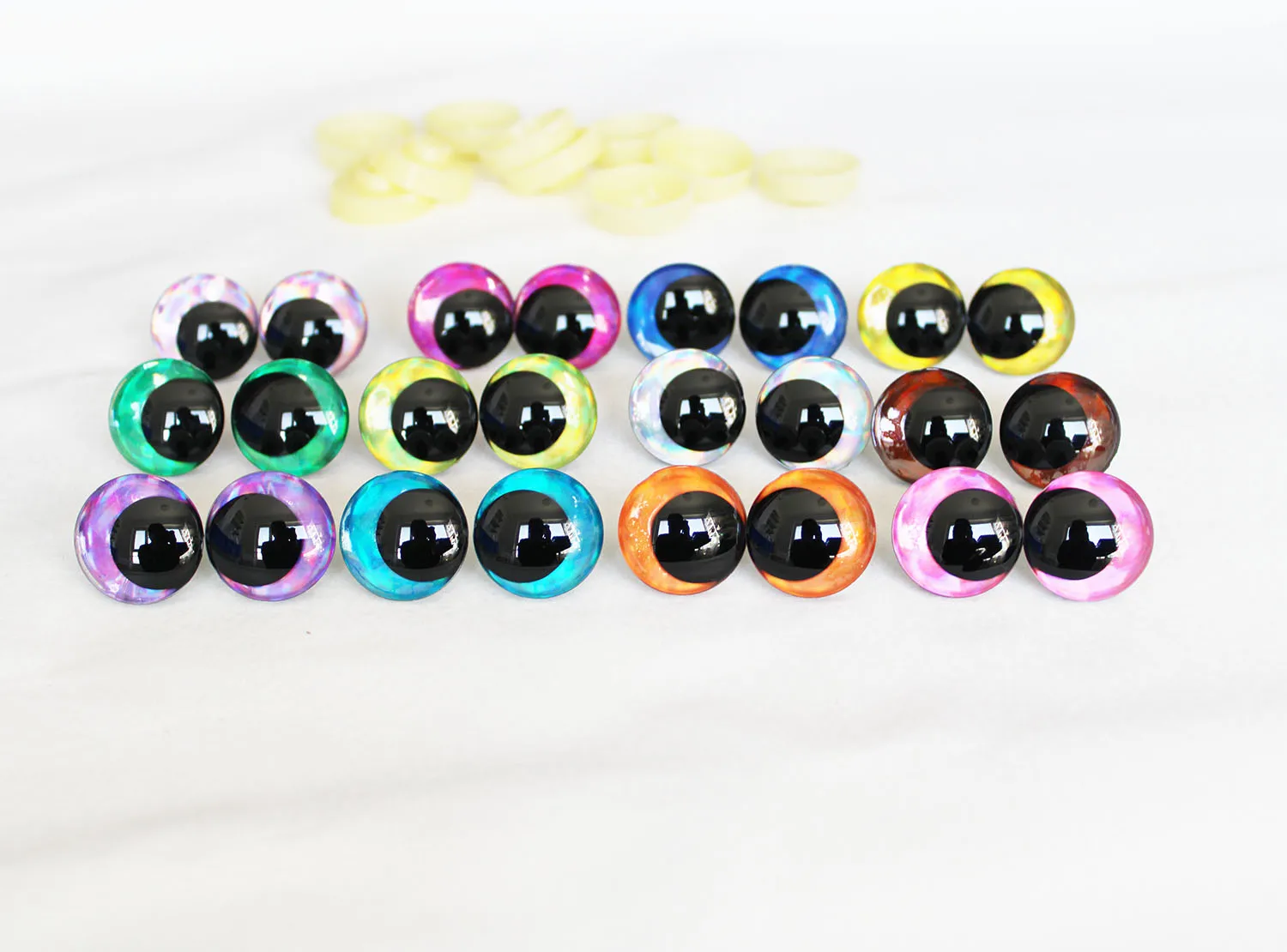 3D Glitter Toy Eyes with Hard Washer, Olhos de Pupila, 12 Cores, 12mm, 14mm, 16mm, 18mm, 20mm, 25mm, 30mm, Novo Cômico, 100Pcs