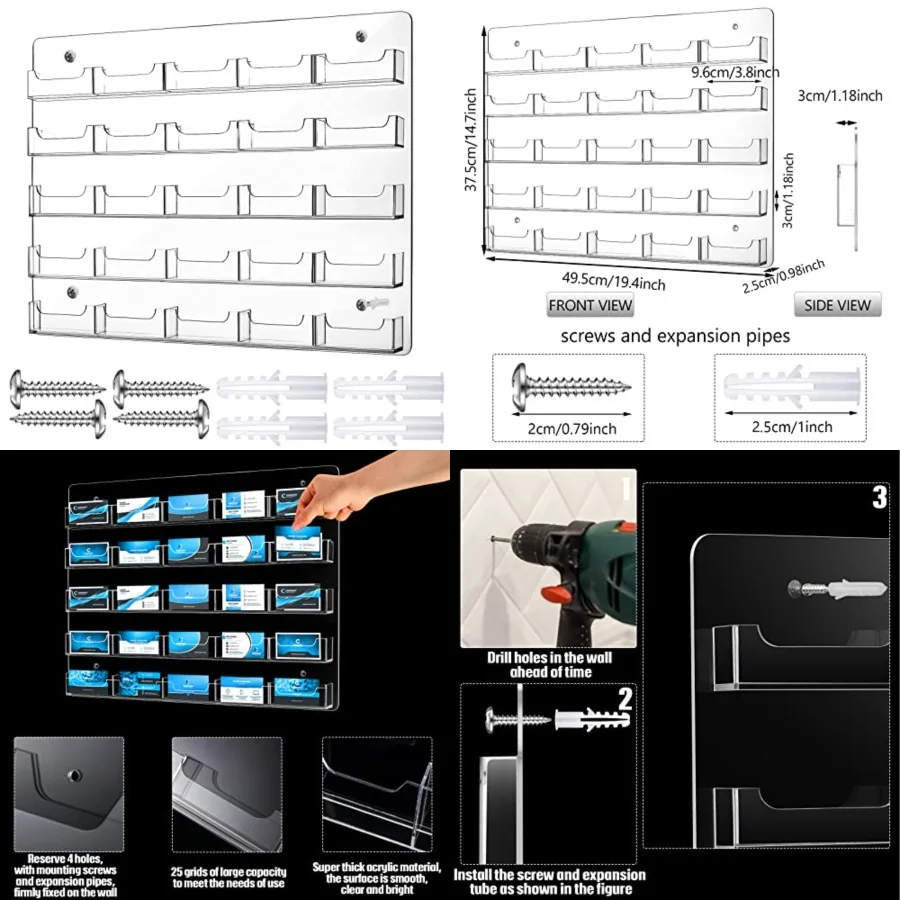 

Acrylic Business Card Holder Wall Mount Clear Sticker Display Rack Multiple Clear Card Organizing Sticker Display Stand Pre Dri