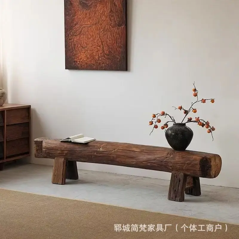 Northern old elm weathered , cylindrical wooden stake bench, homestay decoration, solid wood special-shaped shoe changing