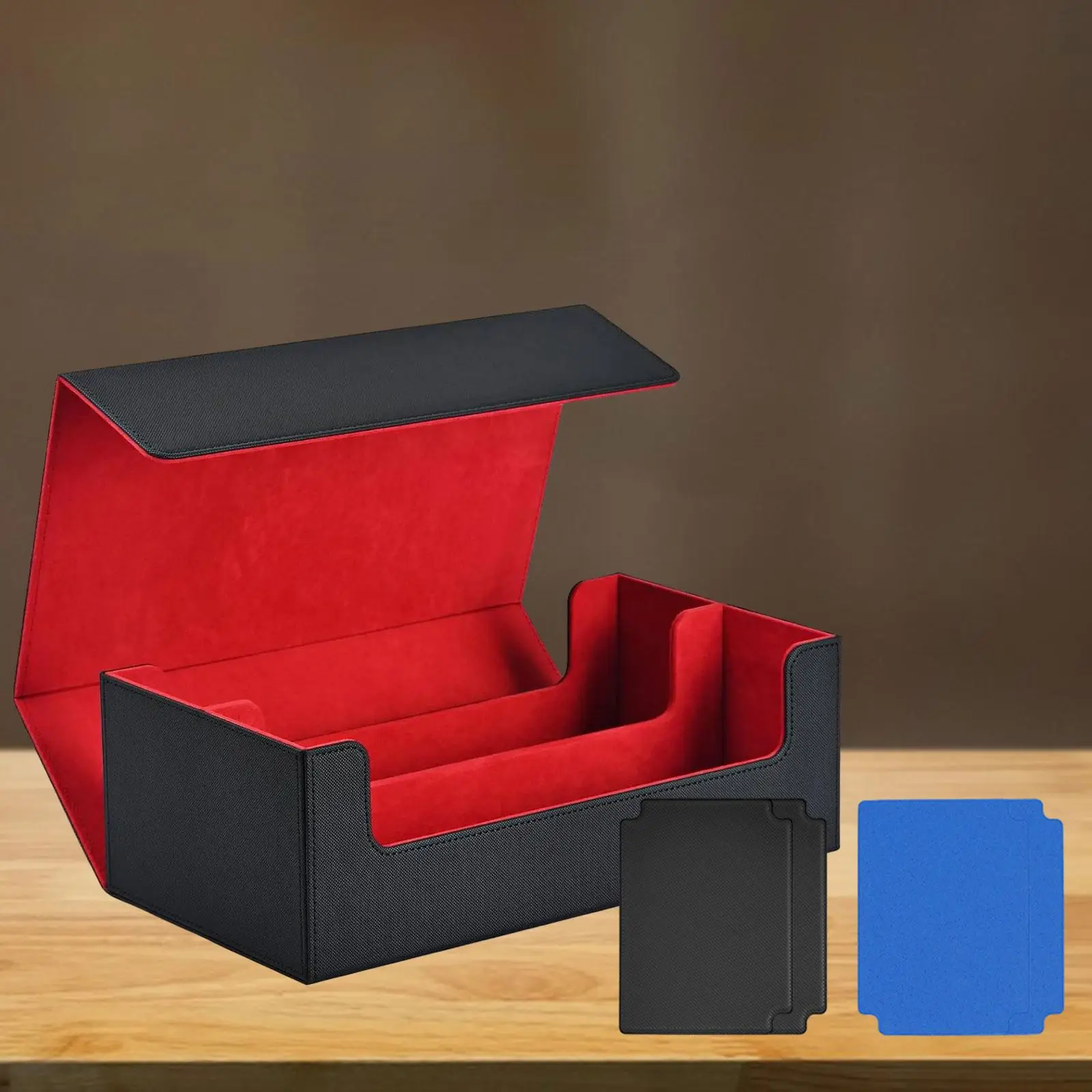 حاوية علب لبطاقات التداول، عرض قابل للجمع، صندوق بطاقات اللعب الممتاز، مقسم أزرق، أحمر