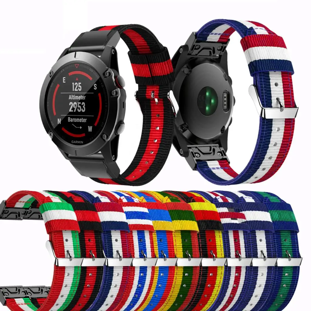 For Garmin Fenix 5X 26mm Quick Fit Woven new fashion sport style Nylon Band Sport Strap for Fenix new World National Flag Stripe