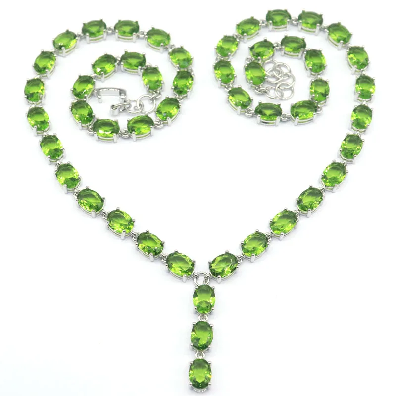 

13x6mm 31.9g Ravishing Green Peridot Golden Citrine Violet Tanzanite Wedding Women Silver Necklace 18inch