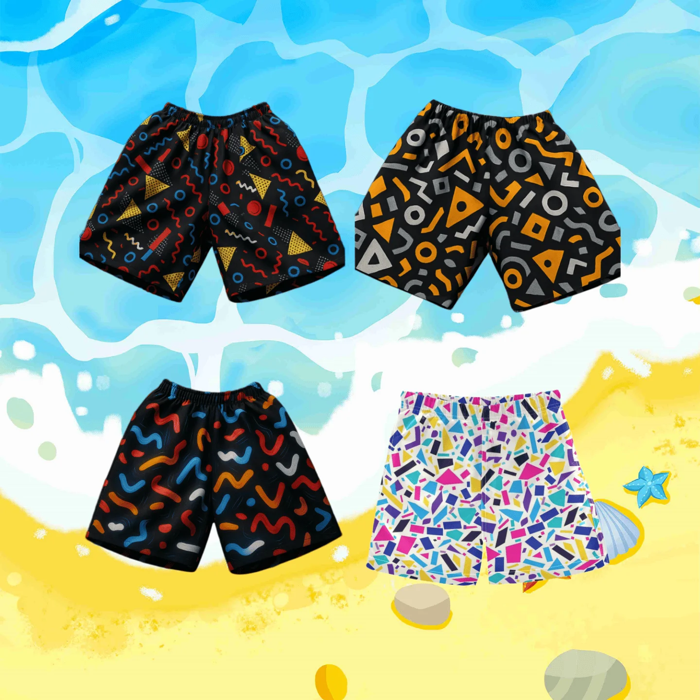 Fun Geometric Print Quick Drying Shorts for Summer Beach Vacation Beach Shorts for Adults/children, Quick Drying Sports Shorts