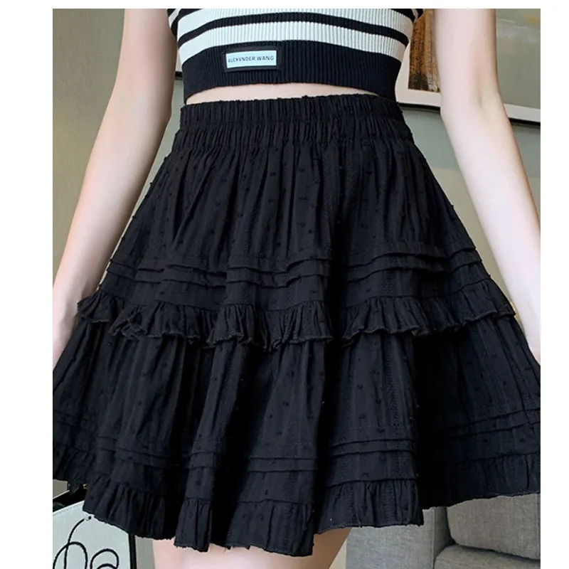 Sweet Cute Lace Mini Skirt Women Kawaii White Ruffles Pleated Short Skirts Woman 2025 Summer Korean High Waist A Line Skirts