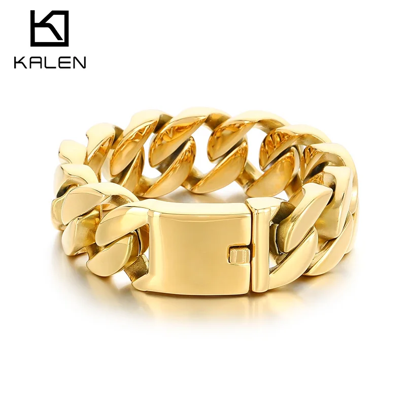 

Kalen Heavy Black Metal Punk 20mm Wide Cuban Link Chain Men Bracelet Stainless Steel Fashion Biker Male Accessories