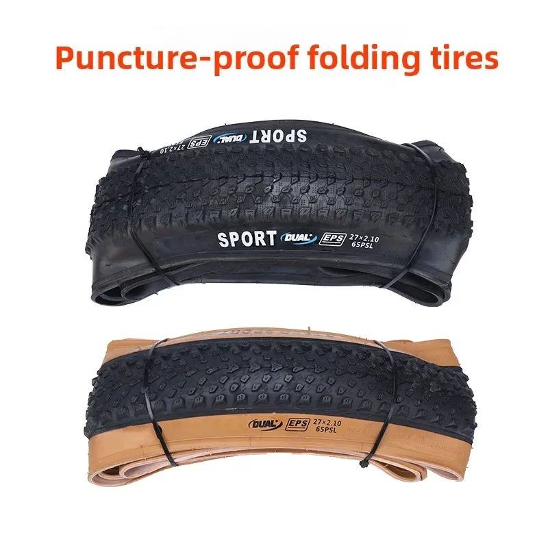Faltbarer Mountainbike-Reifen, EPS-Pannenschutz, 26/27,5/29×2,1, hellbraune Seitenwand / komplett schwarz, Offroad-Grip-Reifen – Detail 4