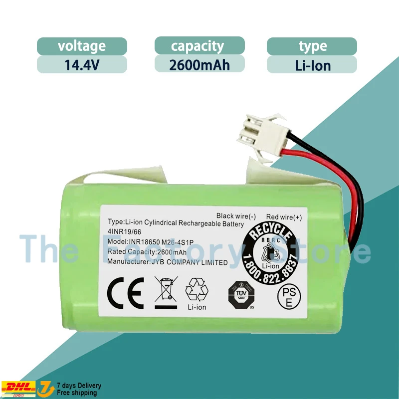 14.4V 2600mAh Li-ion Replacement Battery Protection for Conga 990/1090,  Ecovacs Deebot N79/N79S/DN622, Eufy RoboVac 11/11S/30