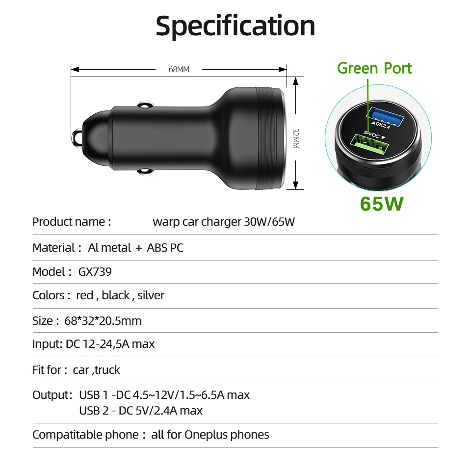 Für oneplus 65w Auto ladegerät 30w Warp Dash Charge Dual USB Schnell ladung Autotelefon adapter für einen plus 10 9 pro 9r 8t 7 6 nord 2 – Detail 19