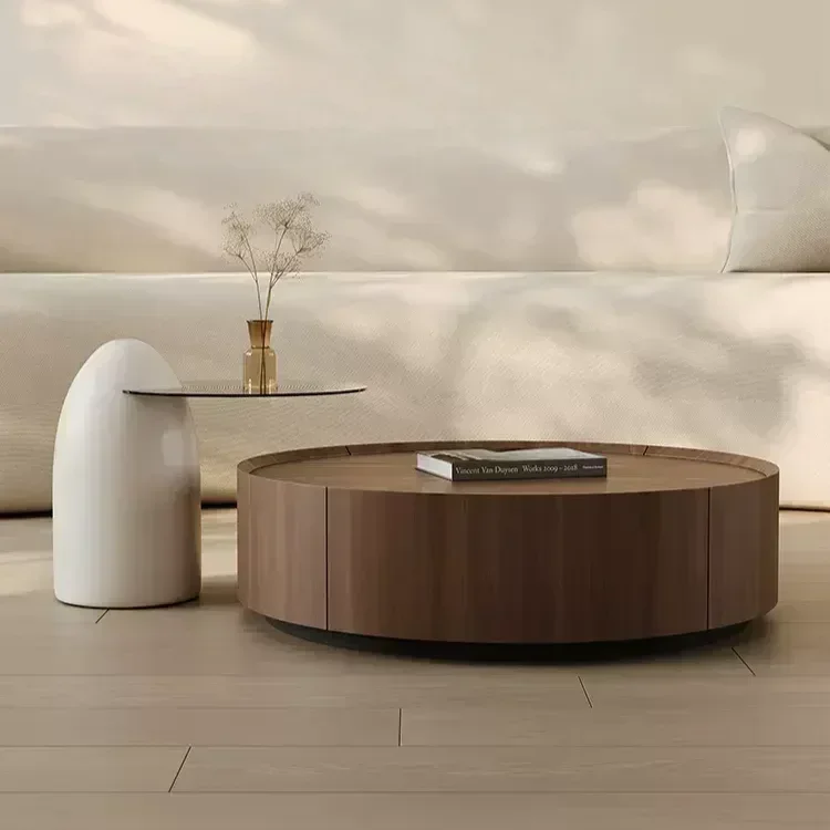 Design Nature Solid Wood Round Coffee Table and Durable 3C Reinforced Glass Side Table For Home Indoor