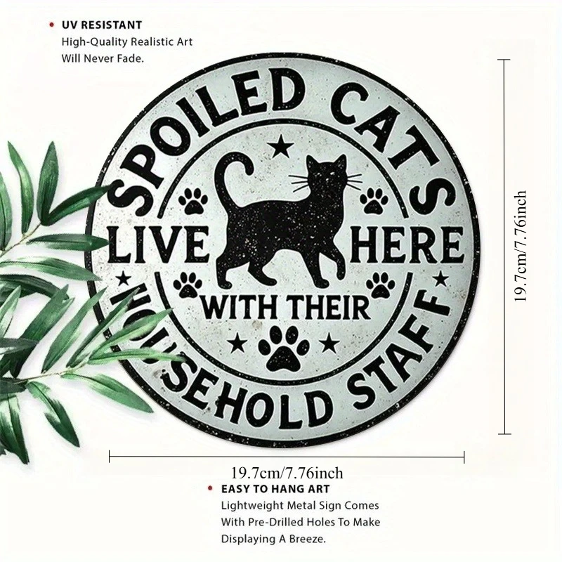 قطعة واحدة من لافتة حديدية عتيقة مقاس 8 بوصات - صورة ظلية كلاسيكية على شكل قطة سوداء مع رسالة "القطط المسحوقة هنا" - ريفي متعثر