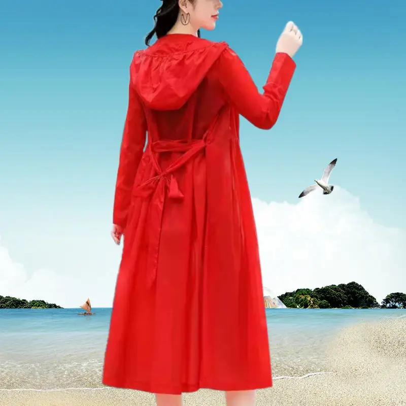 Casual Long Sleeve UV Protection Coat Summer New Style Loose Slimming Hooded Fashionable Medium-Length Open Cardigan Jacket