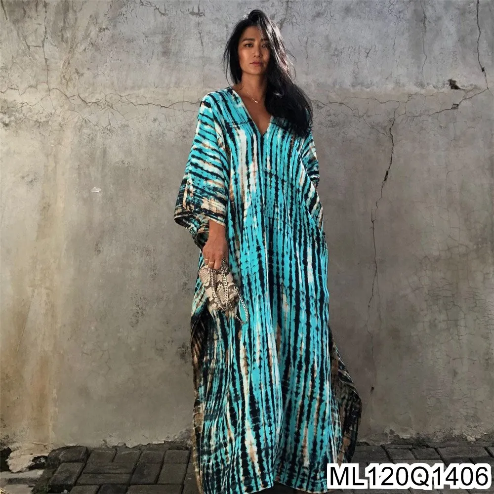 2025 New Beach European and American Smocks, Loose Tie-dyed Long Gowns, Vacation Smocks, Sun-protective Clothing ML120Q14