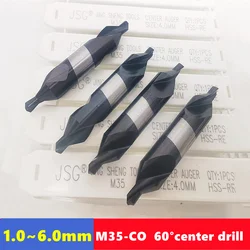 M35-CO HSS 60 ° A center drill 1.0-6.0mm, suitable for stainless steel superhard metal positioning CNC lathe drill bits