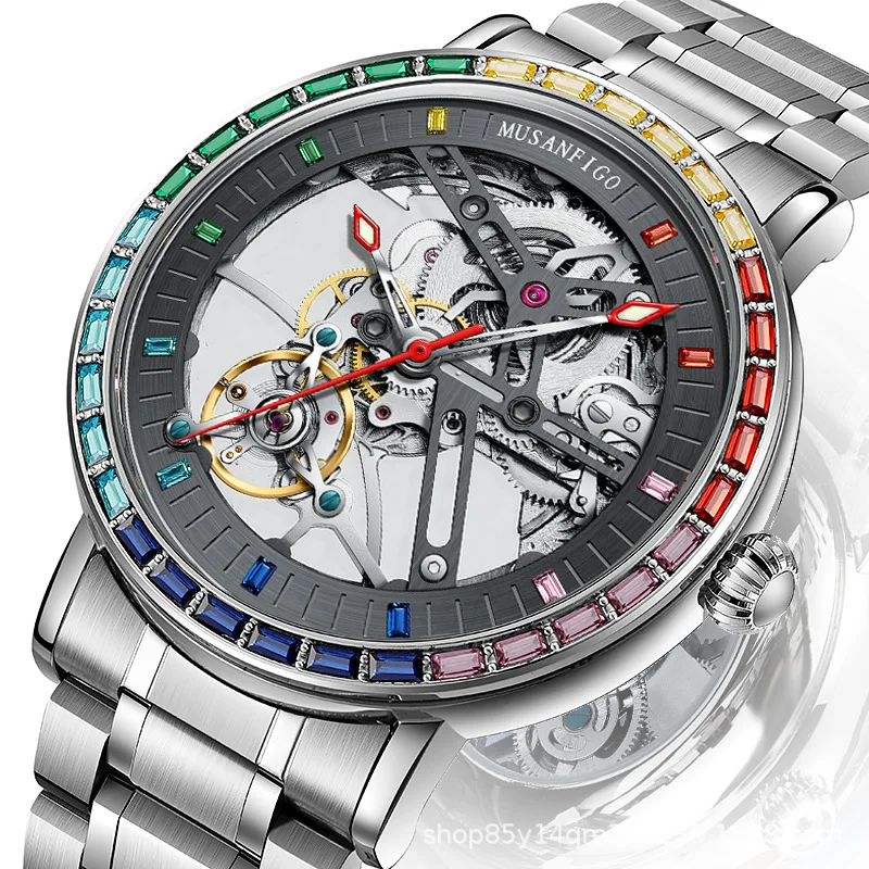 

Мужские автоматические часы с кварцевым механизмом, ремешок из нержавеющей стали и корпус, водостойкий черный циферблат с дисплеем даты