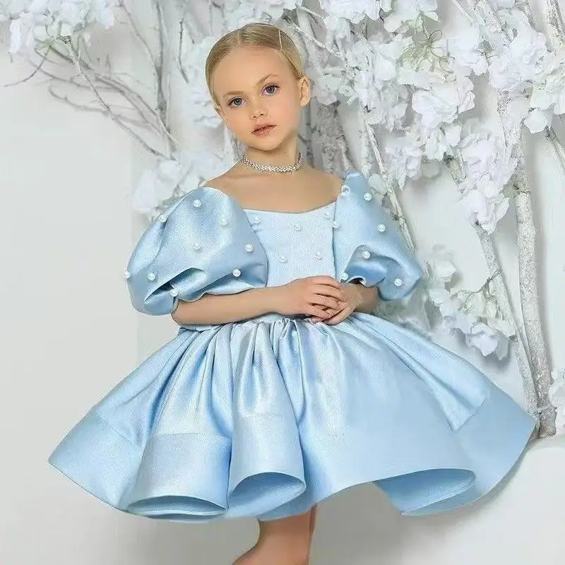 Girl White Tulle Princess Dress Flower Girl Wedding Gown Kids Pageant Host Formal Evening Party Dress for Girls 80-160CM