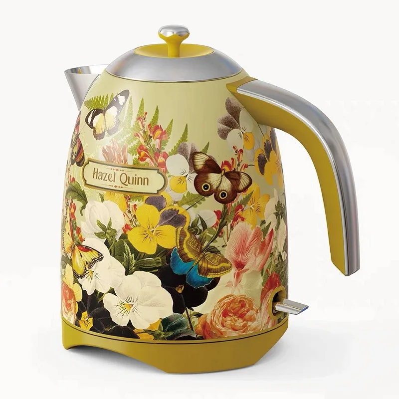 Электрический чайник с ретро-принтом, 1,7 л, 1850 Вт, кипящая вода с дисплеем температуры, автоматическое отключение, чайник из нержавеющей стали 304, чайник