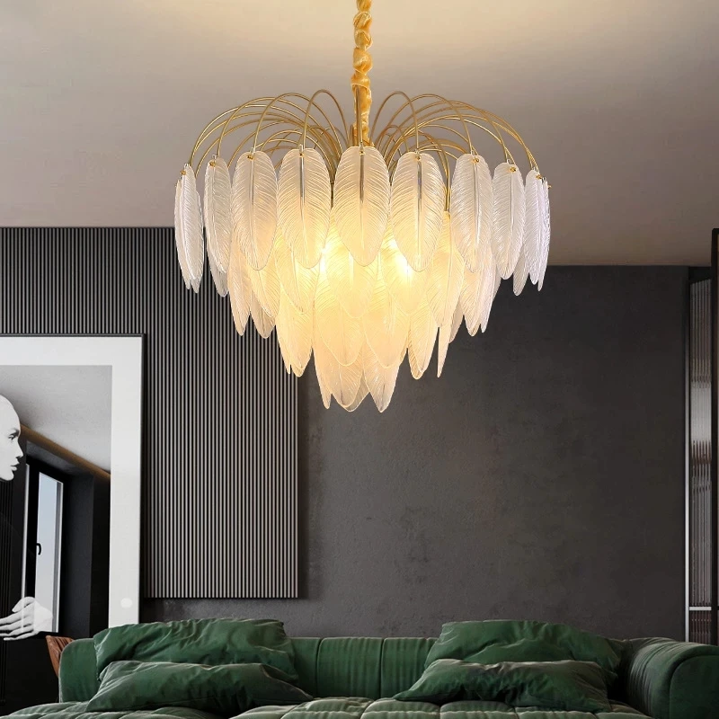 

Modern Glass Chandelier Lighting White Feather Creative For Living Room Bedroom Dining Room Luxury Led E14 Pendant Lights