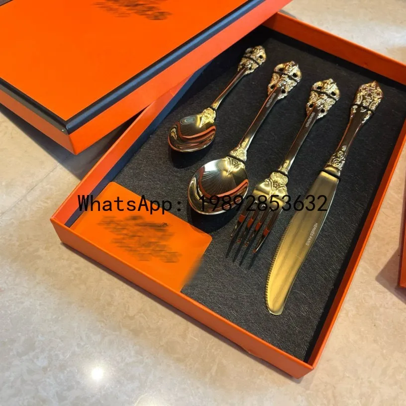 Stainless steel tableware steak knife fork spoon four-piece gift set simple mirror polishing