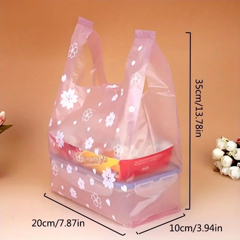 100pcs/lot Supermarket Shopping Plastic bags Pink Cherry Blossom Vest bags Gift Cosmetic Bags Food packaging bag Candy Bag