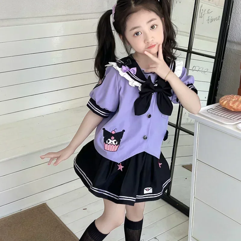 Sanurgente Kuromi-Jupe plissée de style académique pour enfants, vêtements de princesse Kawaii pour filles, uniforme JK pour enfants, cadeaux d'anniversaire, cosplay