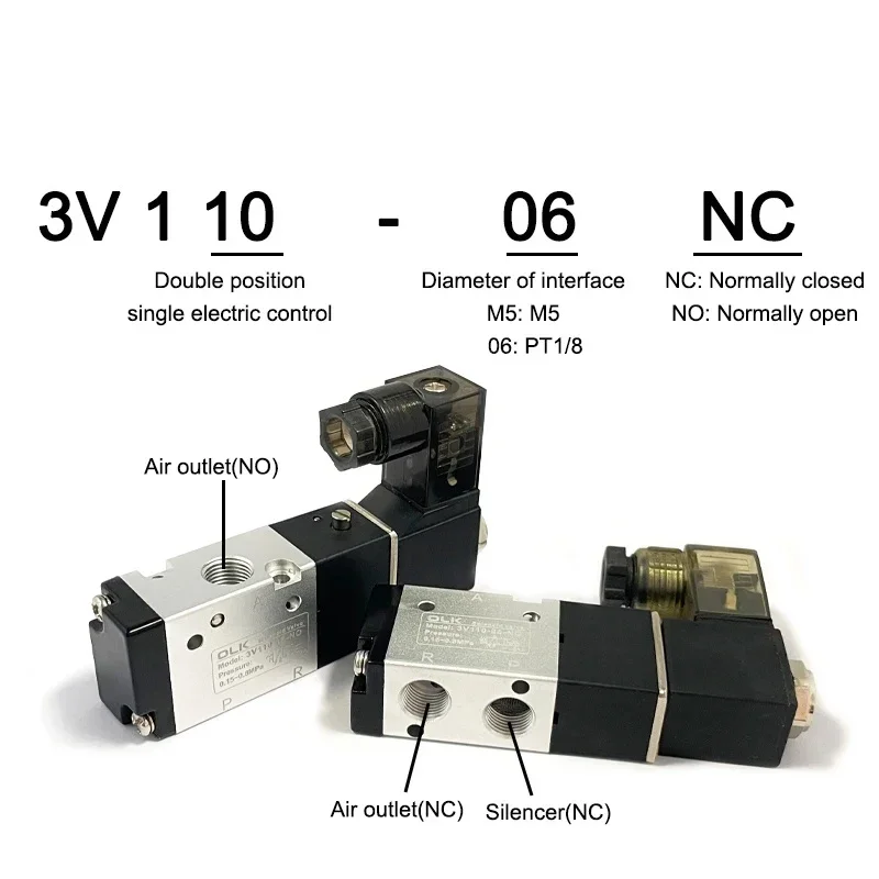 3V110-06 Pneumatic Valve Electric Solenoid Valve Control Air Gas Magnetic 2 Position 3 Port DC12V 24V AC110V 220V Coil Volt