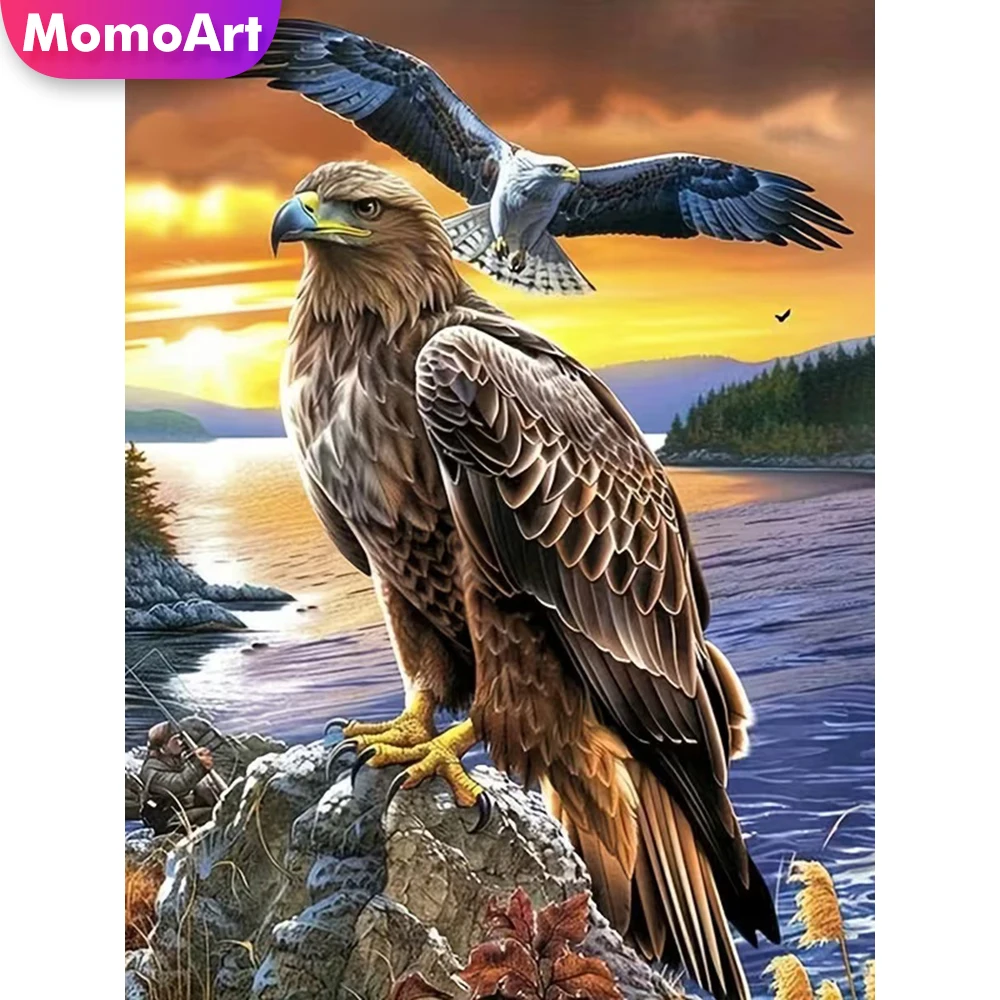 Momoart Diamant-Gemälde, Adler-Tier-Stickerei, Vogel-Muster für Erwachsene, Anfänger, DIY, Diamant-Mosaik, Zuhause, Schlafzimmer, Wandkunst
