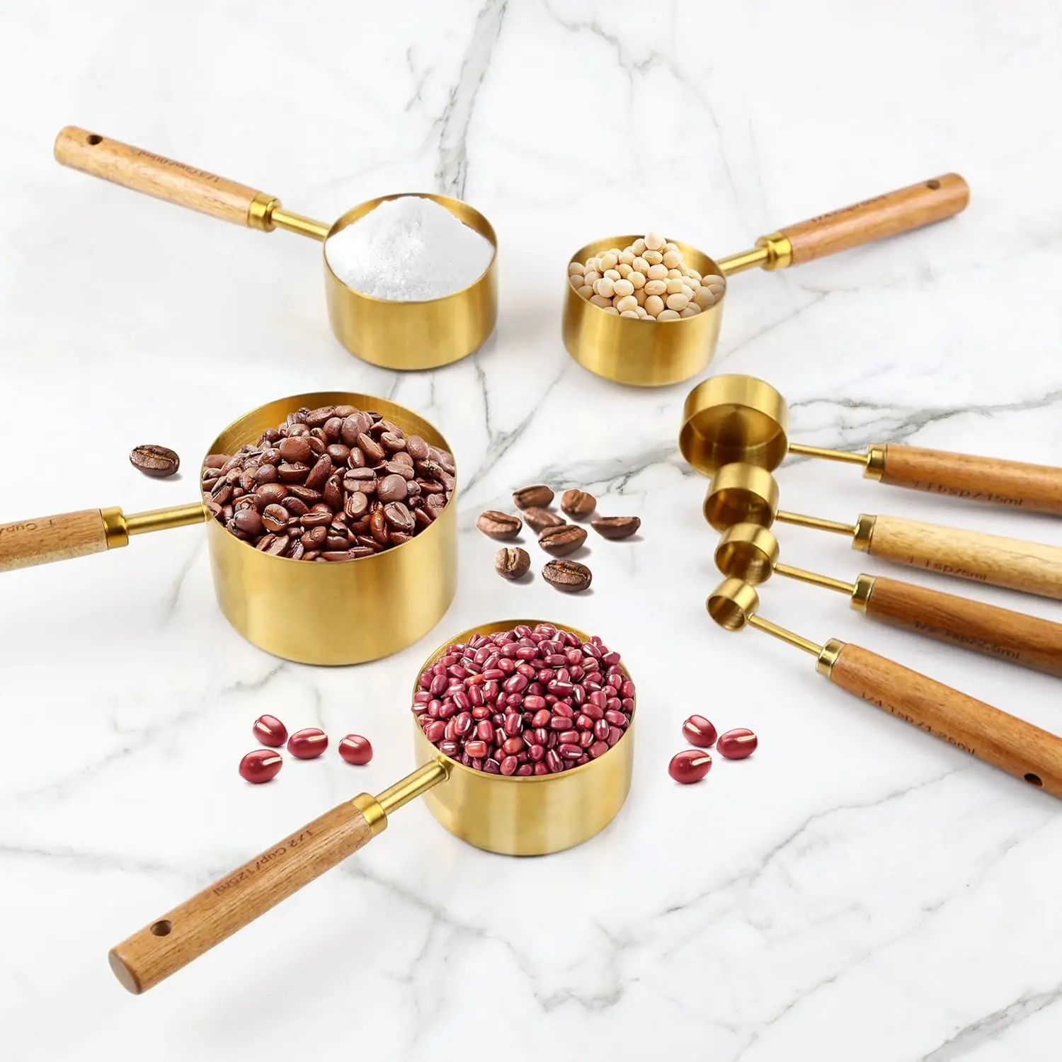 Beginner Baking Measuring Set, Common Sizes on Ring. 8 Pcs, 9x4x4cm, Dishwasher Safe