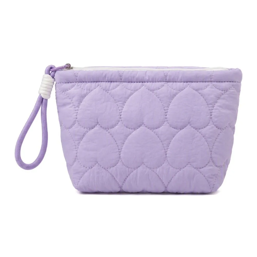 Large Capacity Cosmetic Bag Heart Quilted Soft Inner Lining Makeup Storage Bag with Lanyard Portable Daily Toiletry Bag Travel