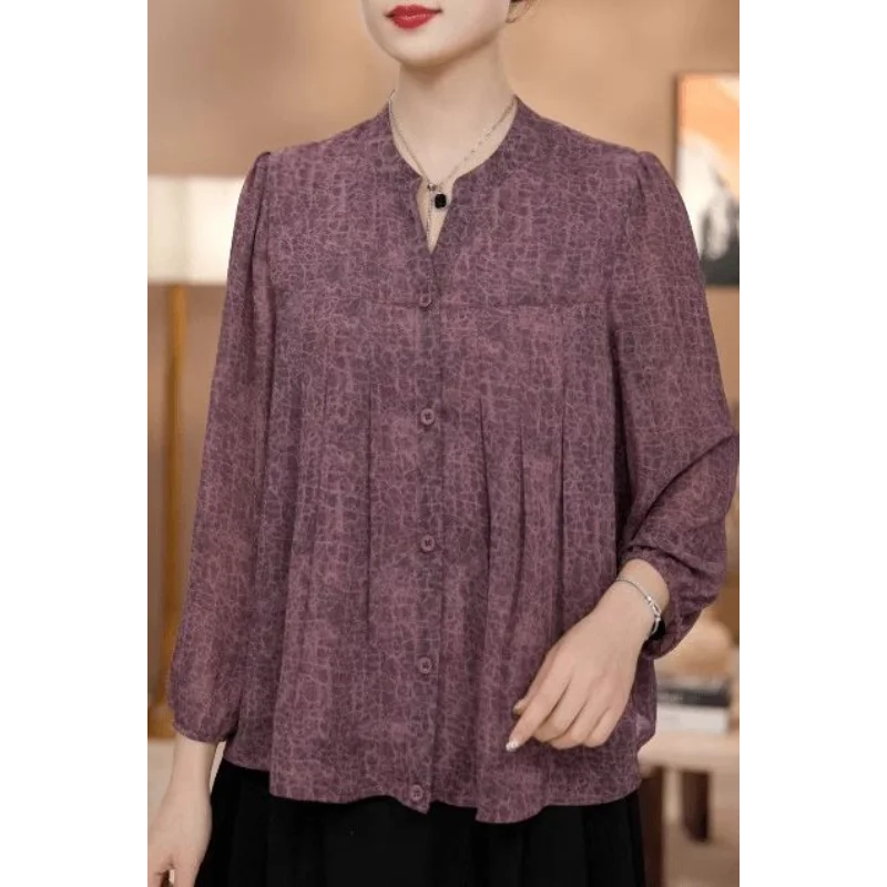 

Mom's Nine-quarter Sleeve Cardigan Chiffon Shirt Spring Summer Loose Fashionable Middle-aged